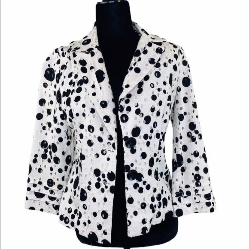 ALBERTO MAKALI Tailored Jacket Designer Linen Eyelet Blazer women’s size 8 - Picture 11 of 14